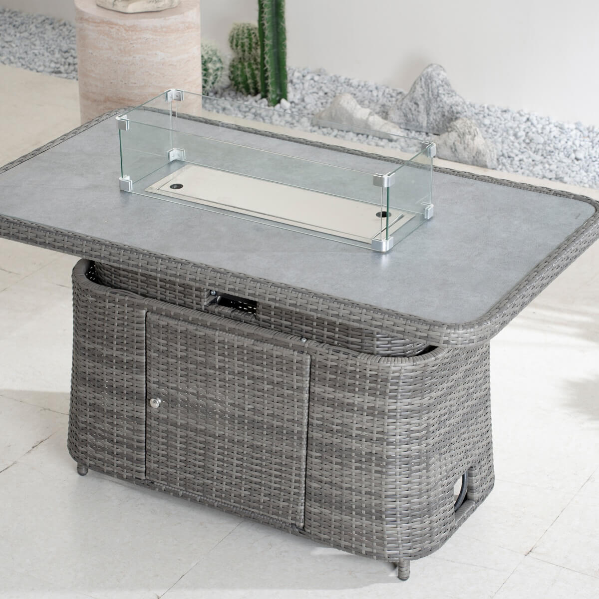 Aluminium Lift-Top Fire Pit Table - Adjustable Coffee & Dining Table