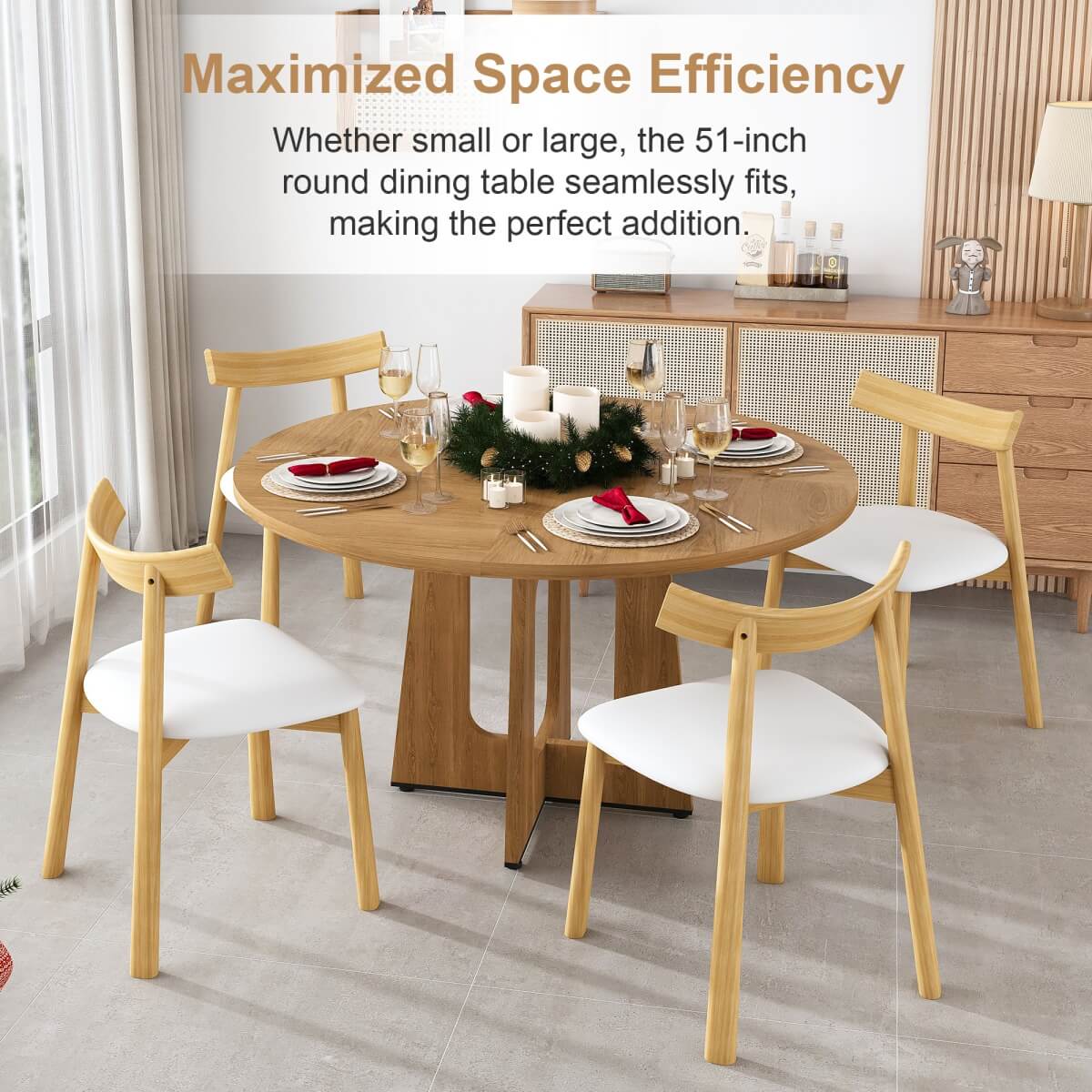 Round Dining Table for 4 - 47 Inch Farmhouse Kitchen Table with Wood Grain Finish, Circular Dining Table for Dining Room & Kitchen, Oak