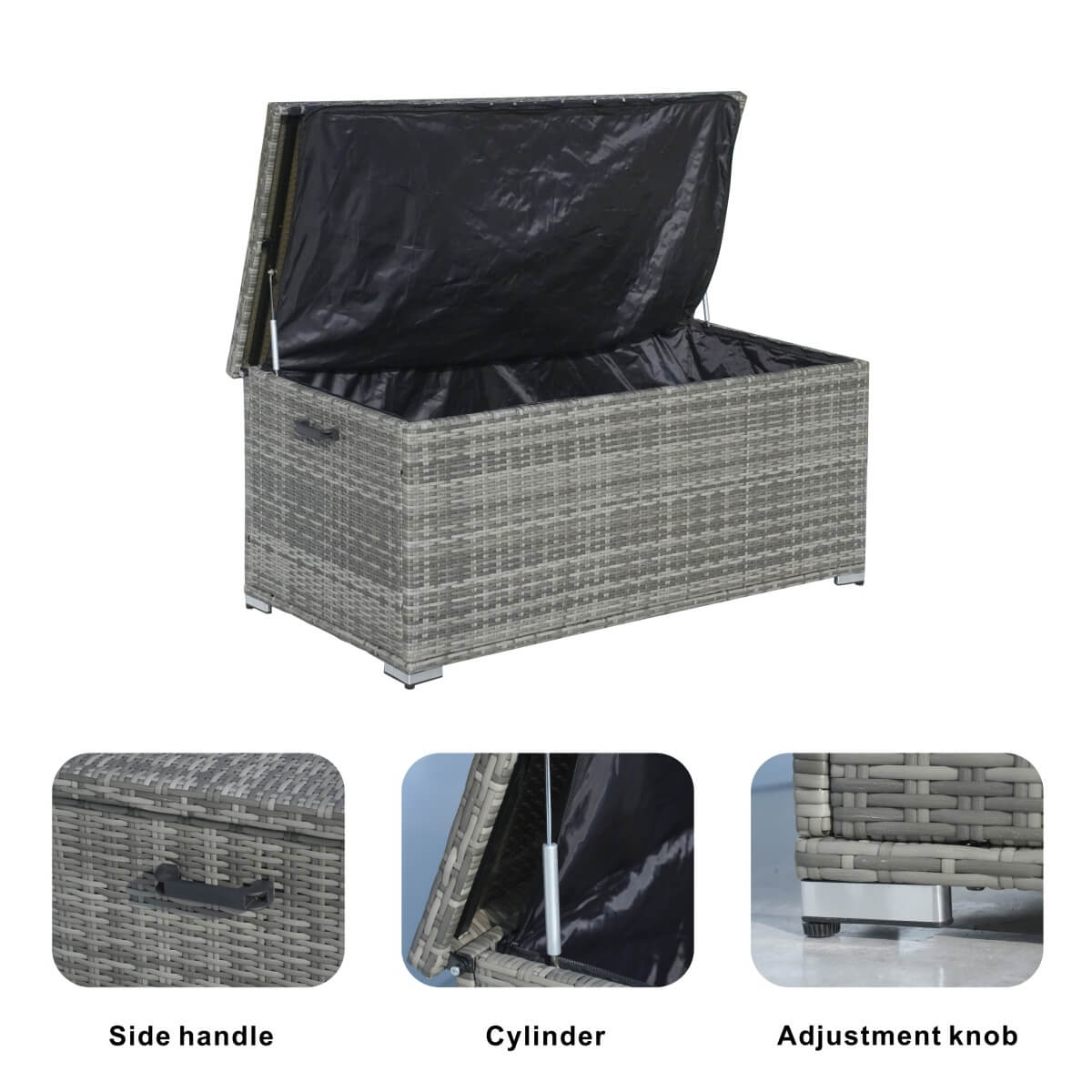 Small Outdoor Rattan Storage Box - Weather-Resistant Garden Storage Chest, Grey