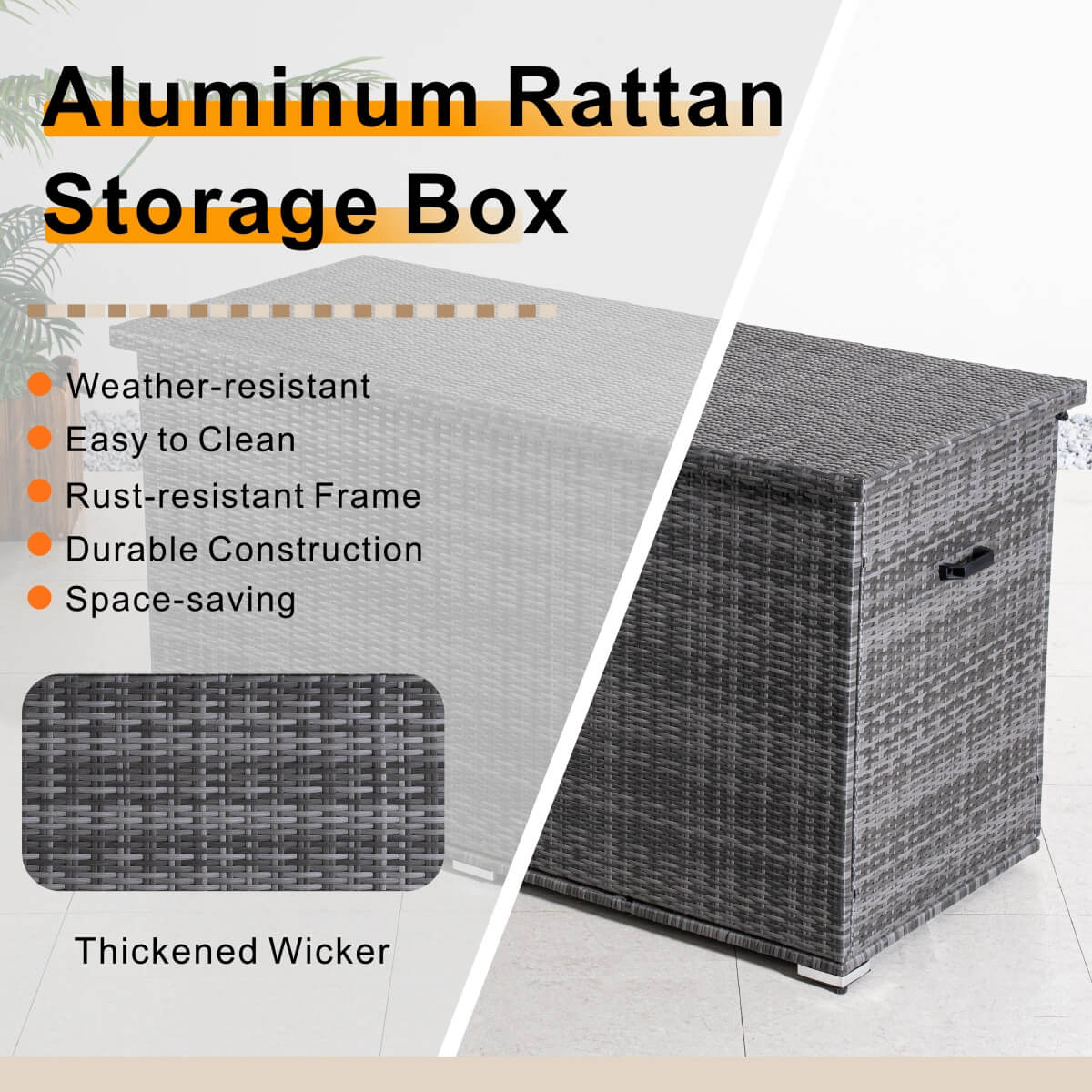 Large Outdoor Wicker Storage Box - Weatherproof Garden & Patio Chest