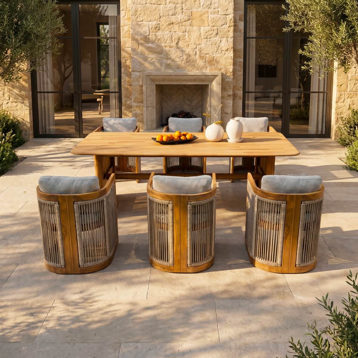 CAVEN Solid Wood Outdoor Dining Set with 2.2m Table & Chairs