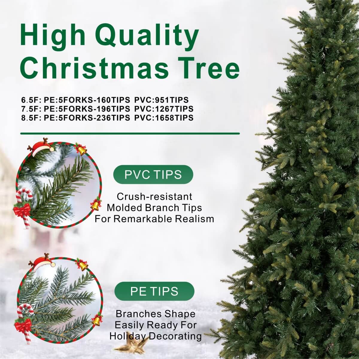 Pre-Lit Artificial Christmas Tree - Realistic Full Green Xmas Tree with LED Lights for Indoor Home Decoration