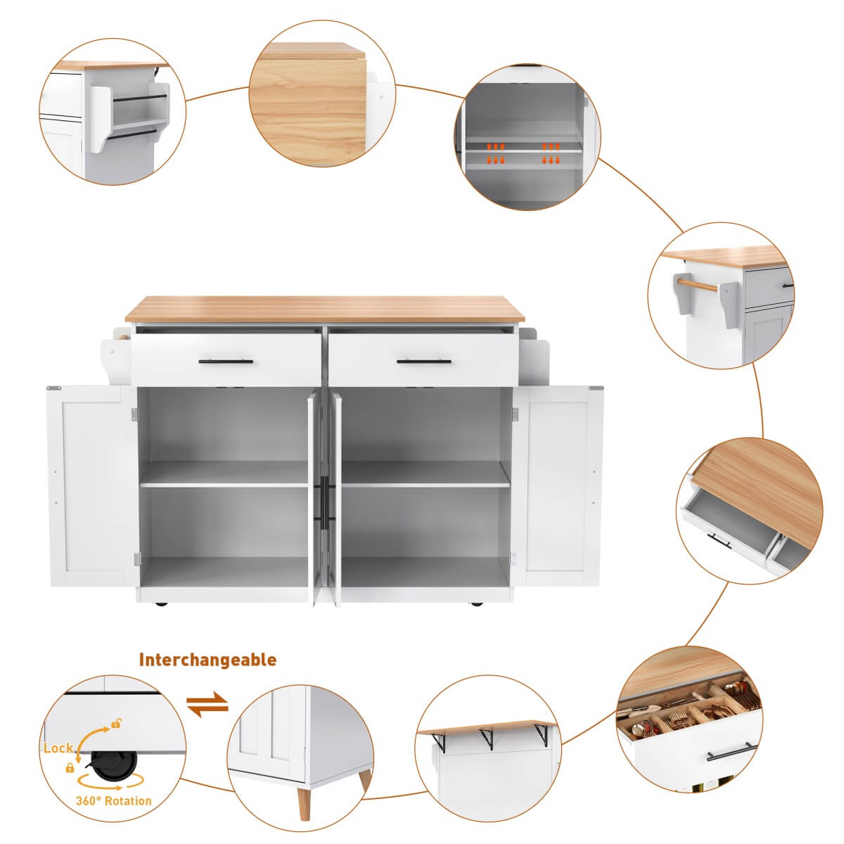 Kitchen Island Trolley with Drop Leaf - Rolling Serving Cart with Storage