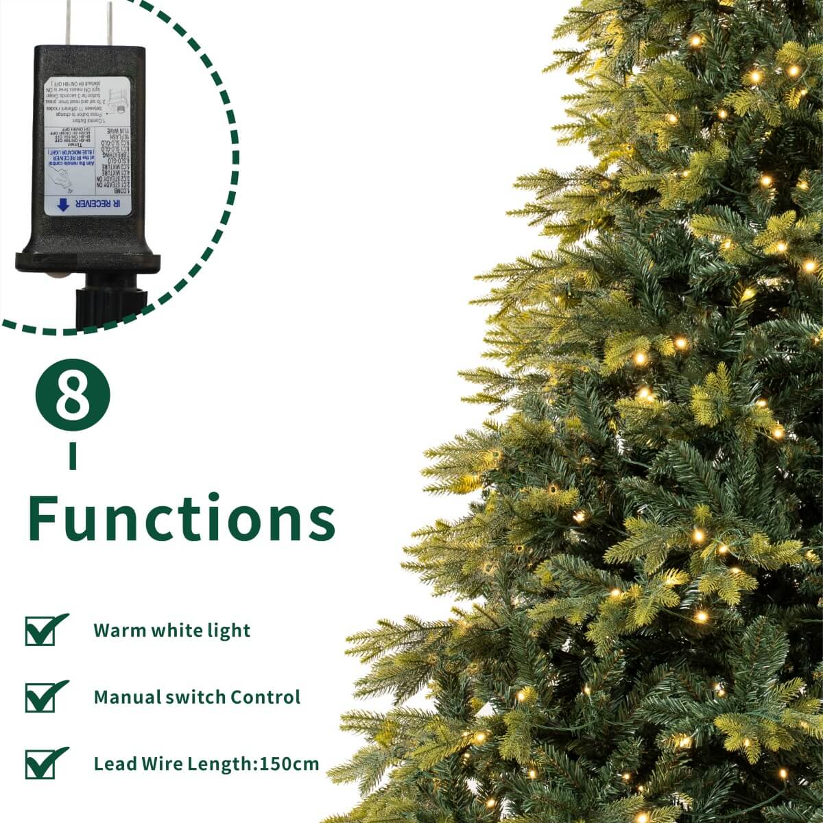 Realistic Full Green Artificial Christmas Tree - PVC & PE Mixed-Foliage Xmas Tree with Pre-Lit Warm White LED Lights, Easy Setup, 6ft/7ft/8ft