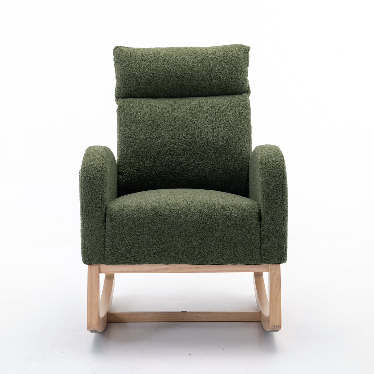 Mid Century Modern Teddy Fabric Upholstered Rocking Chair Padded Seat For Living Room Bedroom, Green