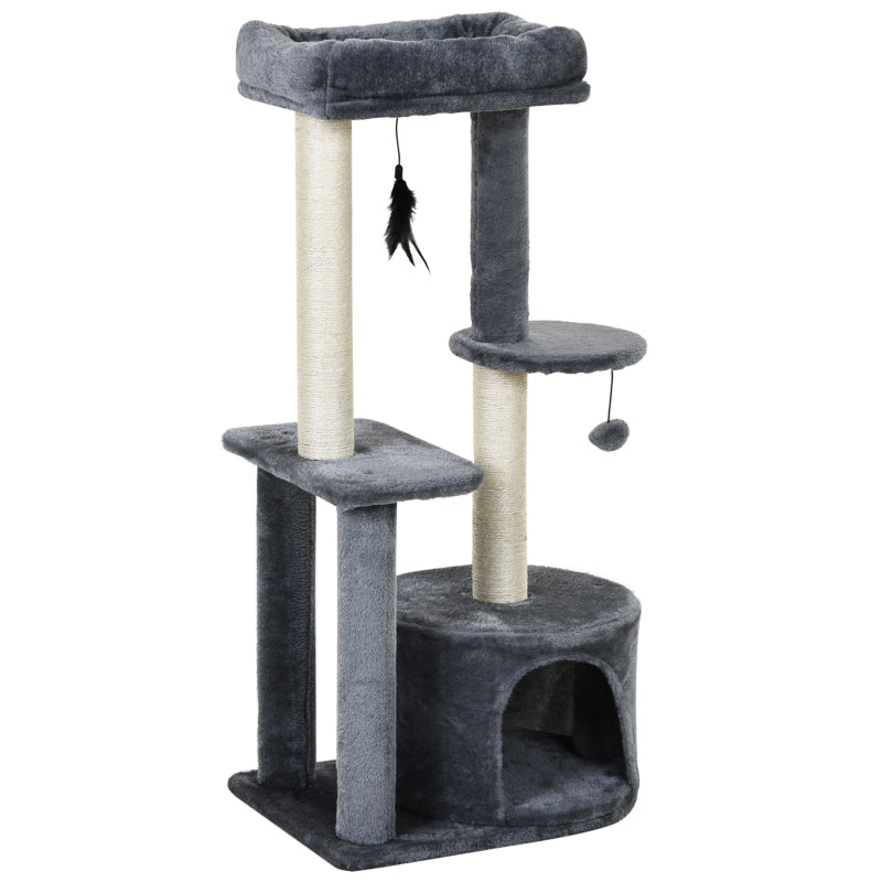 Cat Tree 100cm Cat Tower Condo with Sisal Scratching Posts, Hanging Toys, Perches - Grey