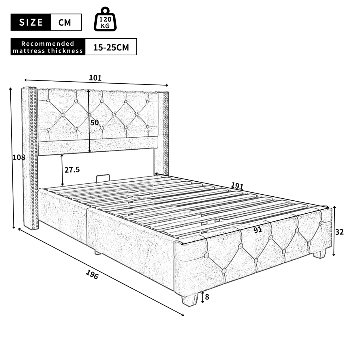 3ft Single Velvet Bed Frame - Upholstered Bed with Button & Stud Headboard, Wooden Legs, Pink