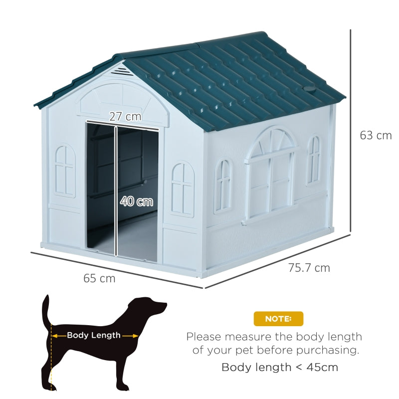Dog House, Plastic Weather-Resistant for Indoors and Outdoors, White and Blue
