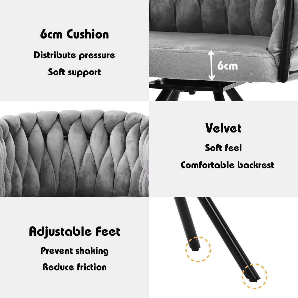 velvet dining chair, single light luxury living room bedroom swivel chair, Leisure swivel chair with four metal support legs, Gray,(OLD SKU:WF310505AAG)