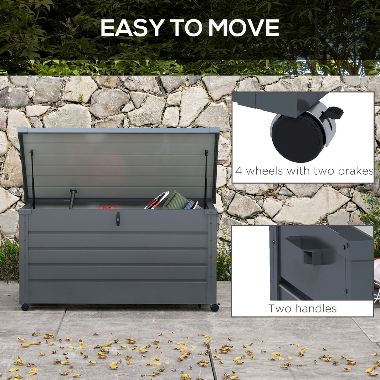 Garden Storage Box, 311L with Lock, Galvanised Steel Dark Grey