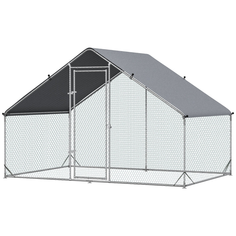 Chicken Run Walk-in Coop Hen Poultry House Cage with Water-Resist Cover, Galvanised
