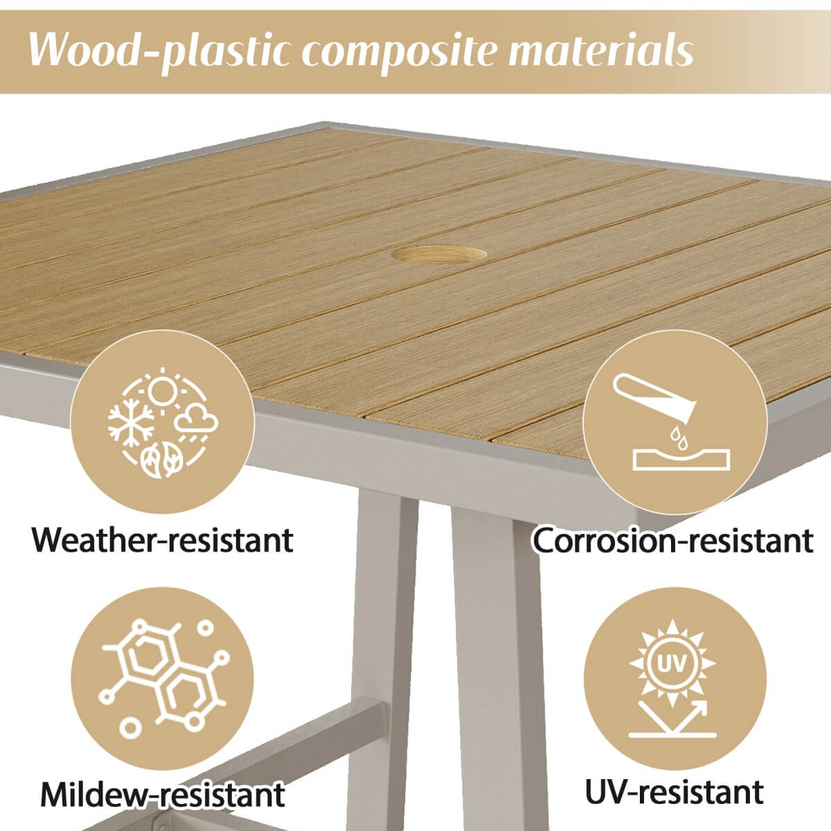 4 Seater Garden Dining Set - Outdoor Patio Table and Chairs with Umbrella Hole, Beige
