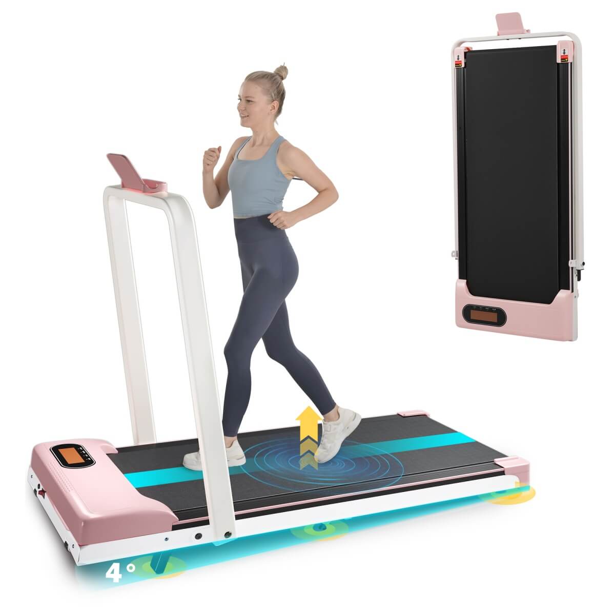 Folding Treadmill with Handrail – Adjustable Incline, 1–10 km/h Running Machine with LED Display & Phone Holder
