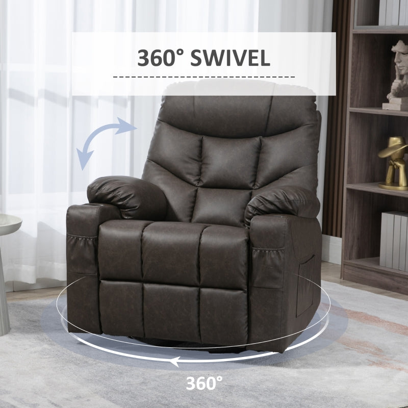 Manual Reclining Chair with Footrest, Cup Holders, Faux Leather Brown
