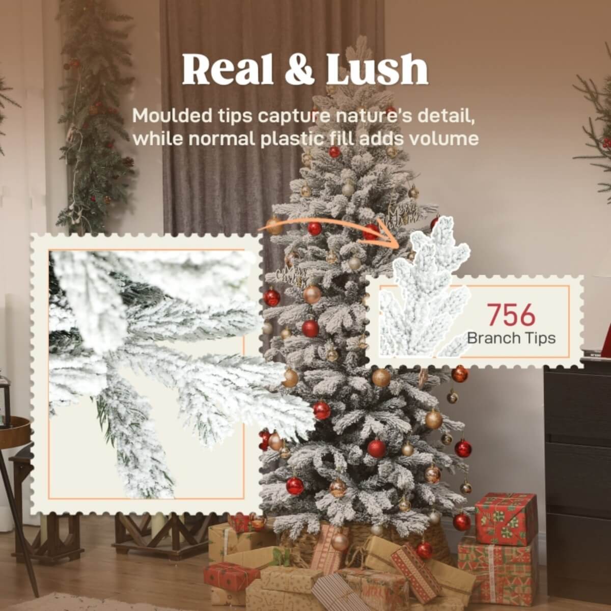 Artificial 6ft Flocked Christmas Tree – Lifelike Full Branches, Foldable Metal Stand, Home Holiday Décor