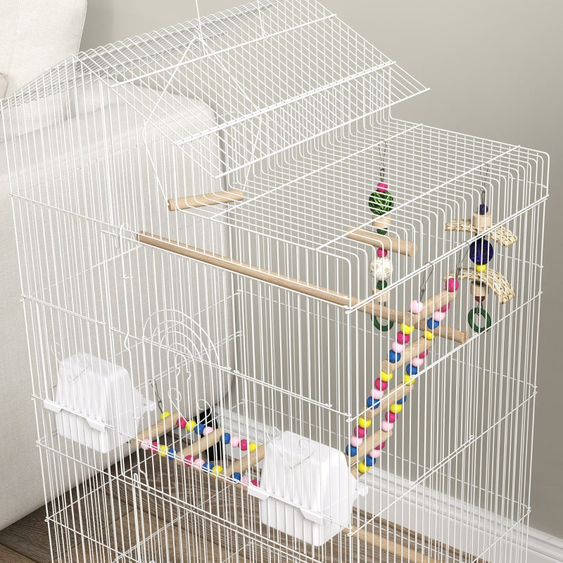 Bird Cage with Accessories, Toys, Tray, White