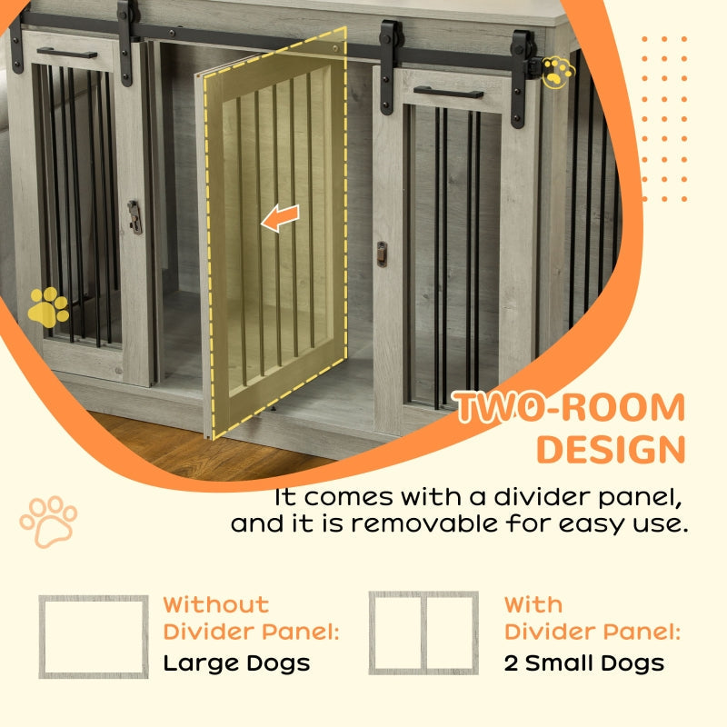 PawHut Dog Crate Furniture, Double Cage with Divider - Grey