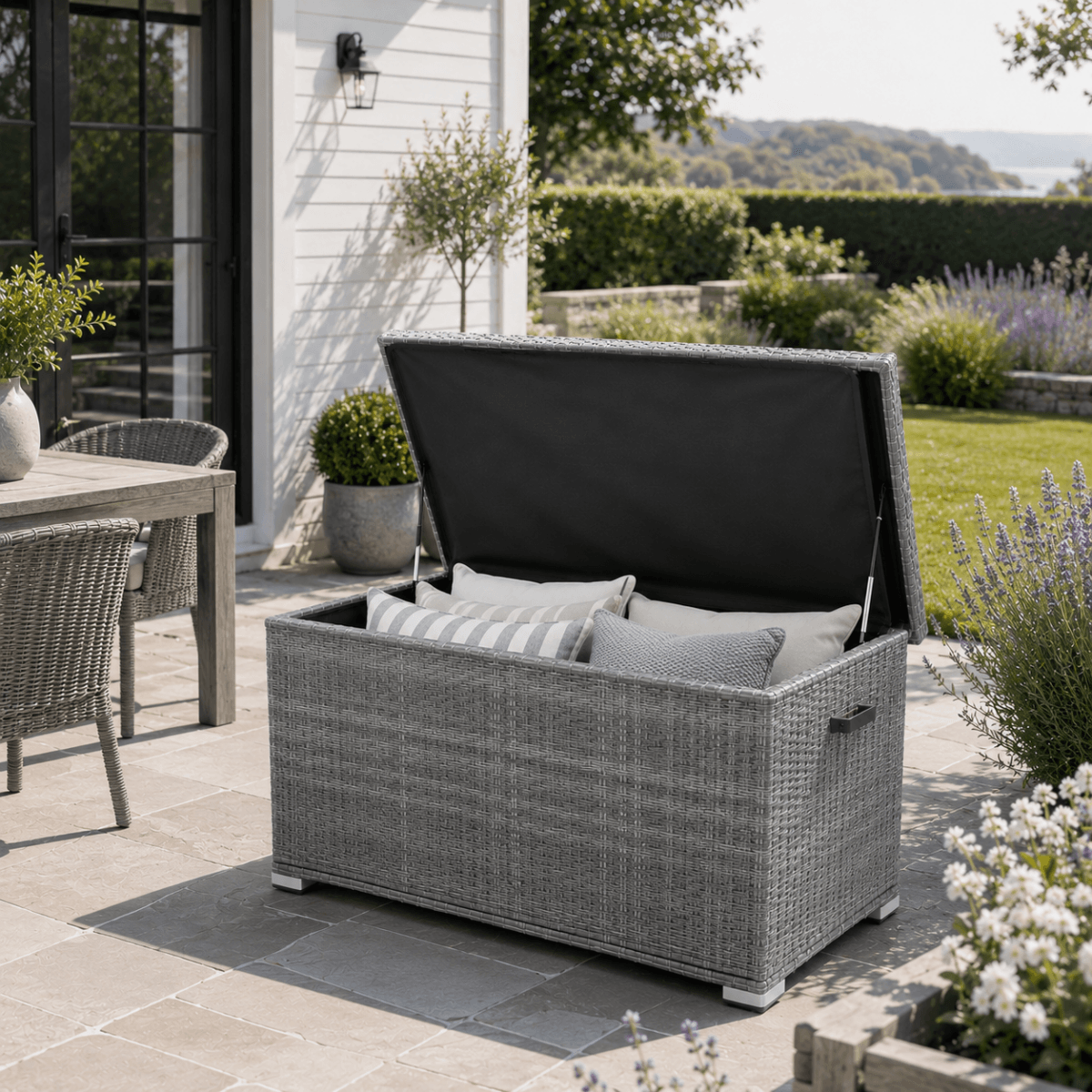 Small Outdoor Rattan Storage Box - Weather-Resistant Garden Storage Chest, Grey