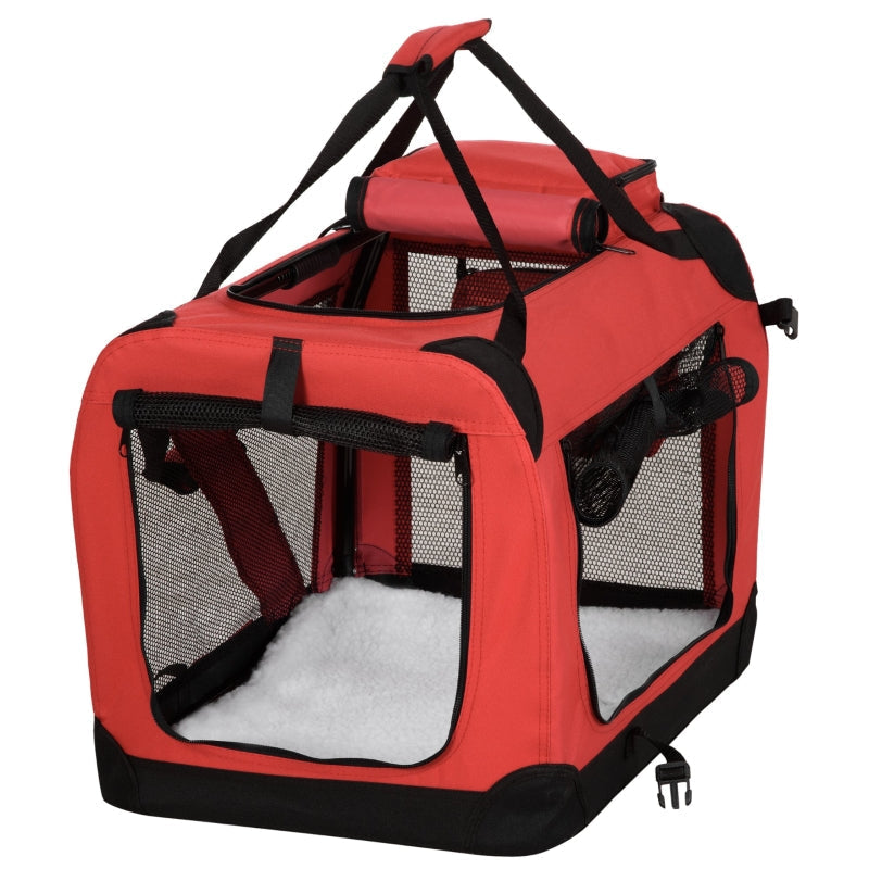 Foldable Pet Carrier, Portable Soft Side Travel Crate, Red