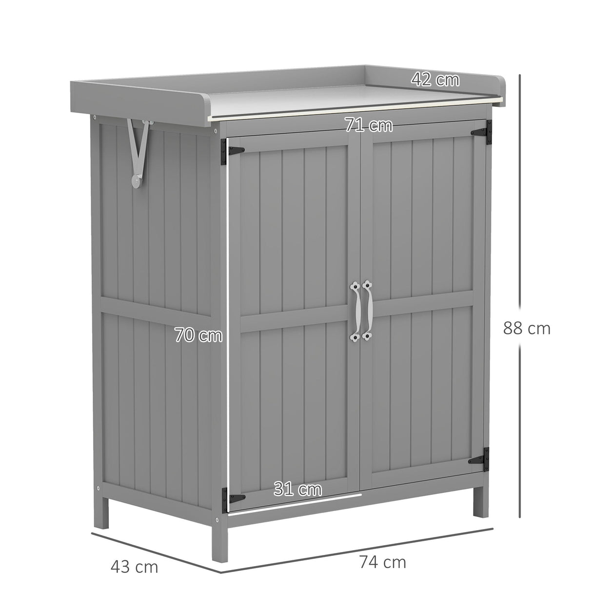 Wooden Garden Shed, Garden Tool Storage Shed with Hinged Roof and Shelf, Grey
