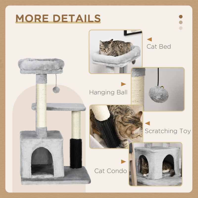 Cat Tree Climbing Tower Scratch Post Activity Center with Massage Toy Hanging Ball Bed Condo Perch, Grey