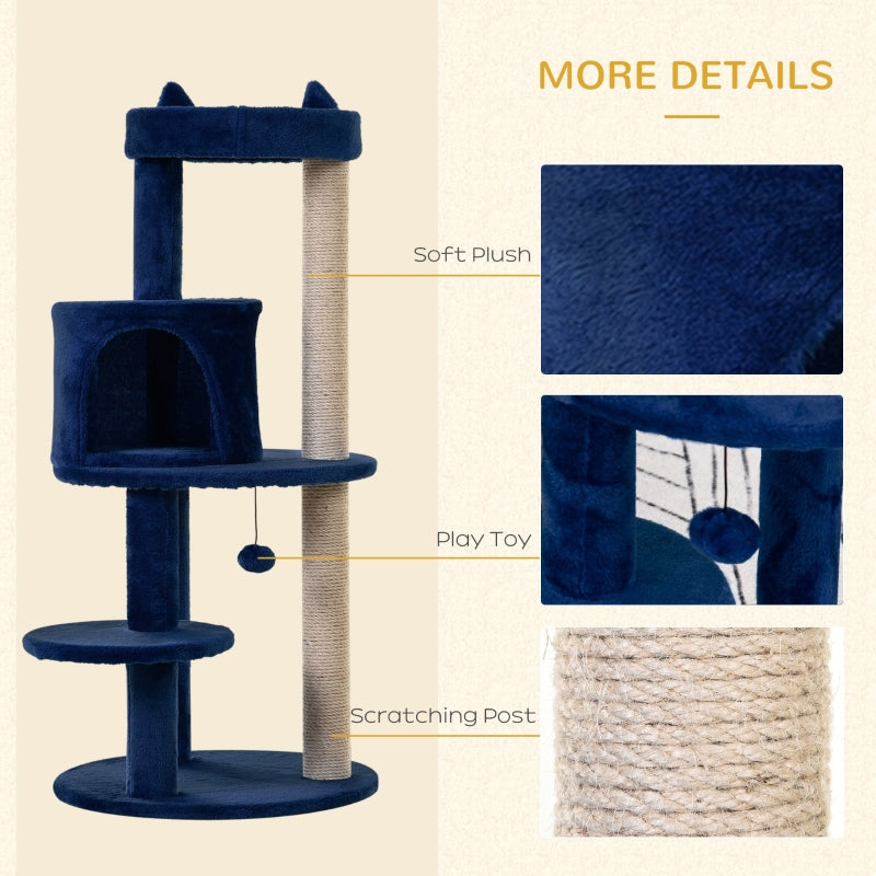 Cat Tree, Cat Condo Activity Centre with Scratching Posts, Plush Perches, Hanging Ball - Blue