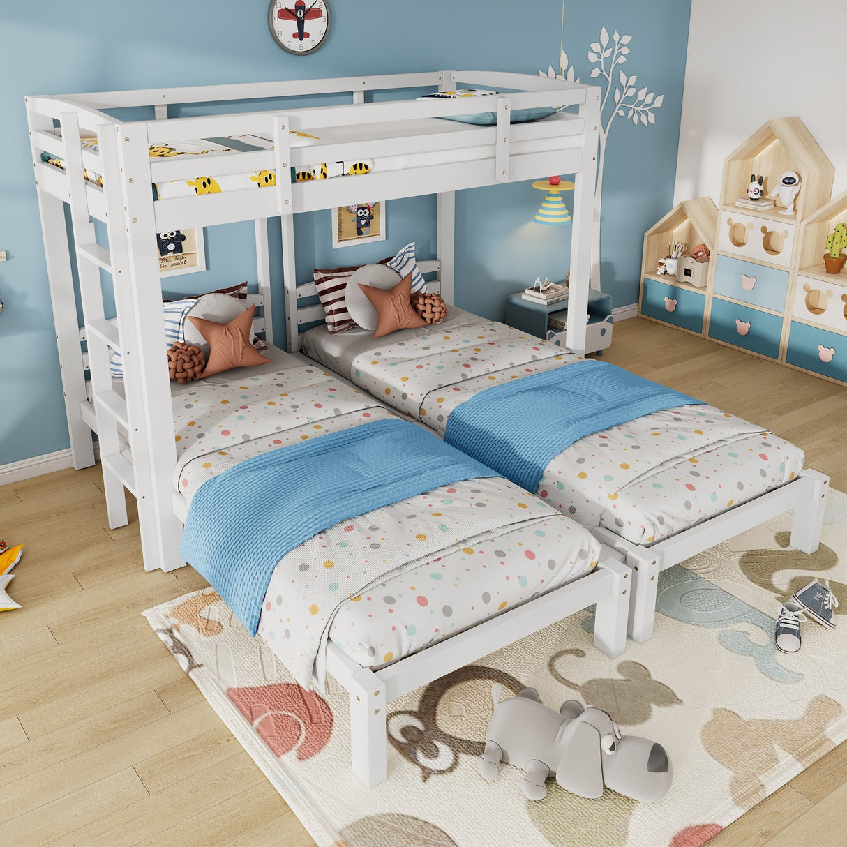 3ft Triple Sleeper Bunk Bed with Side Ladder ¨C White Wooden Bed for Kids & Teens