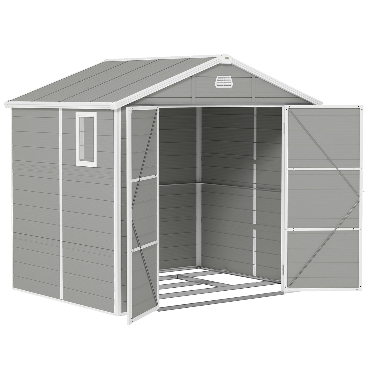 Aluminium Frame and Plastic Wall Shed, 7.9ft x 6.2ft with Foundation - Light Grey