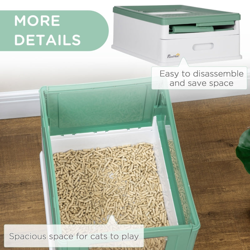 Hooded Cat Litter Box, Portable, with Scoop, Front Entry - Green