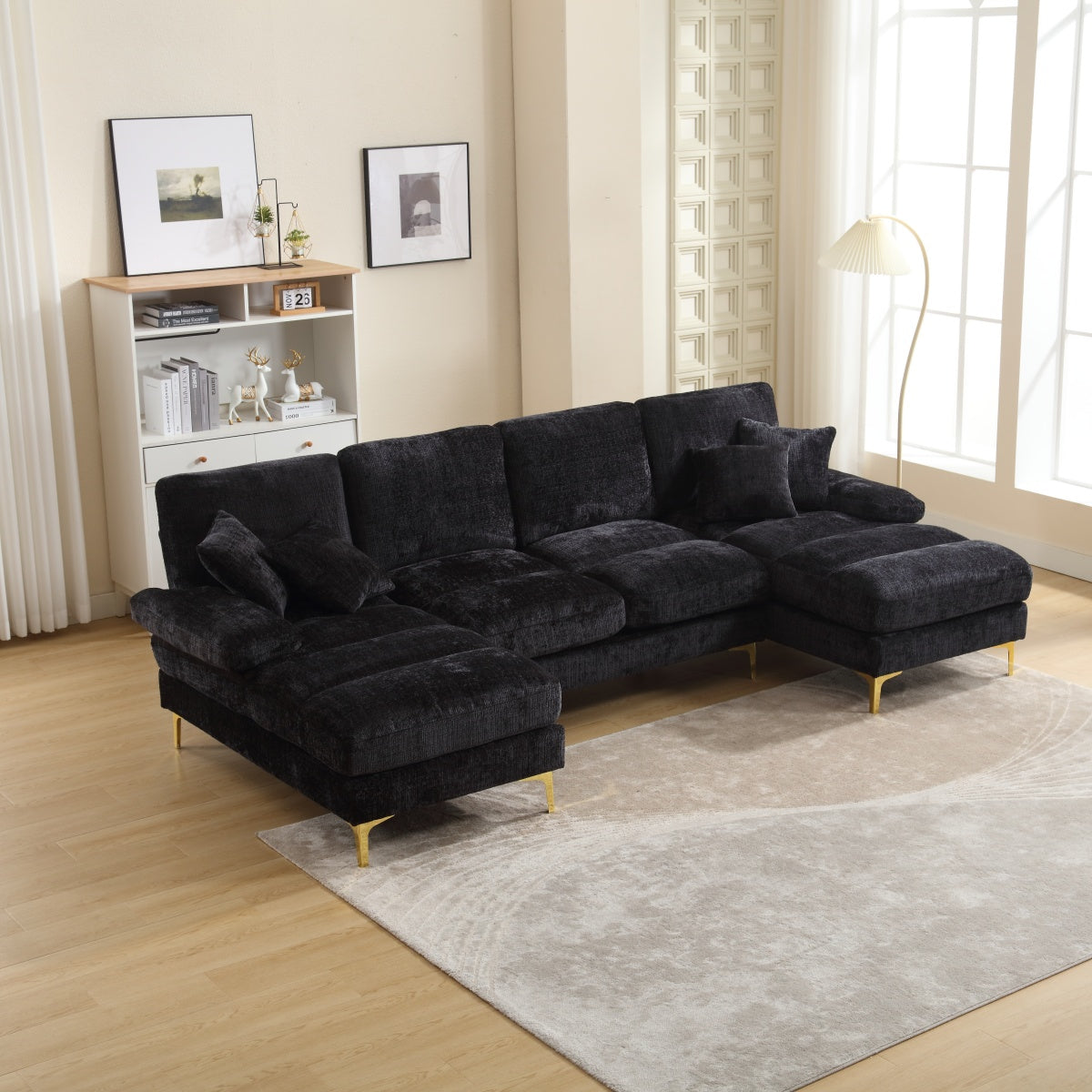 Sectional Couches GOMYWAY Modular U-Shaped with Double Chaise for Living Room Chenille Fabric
