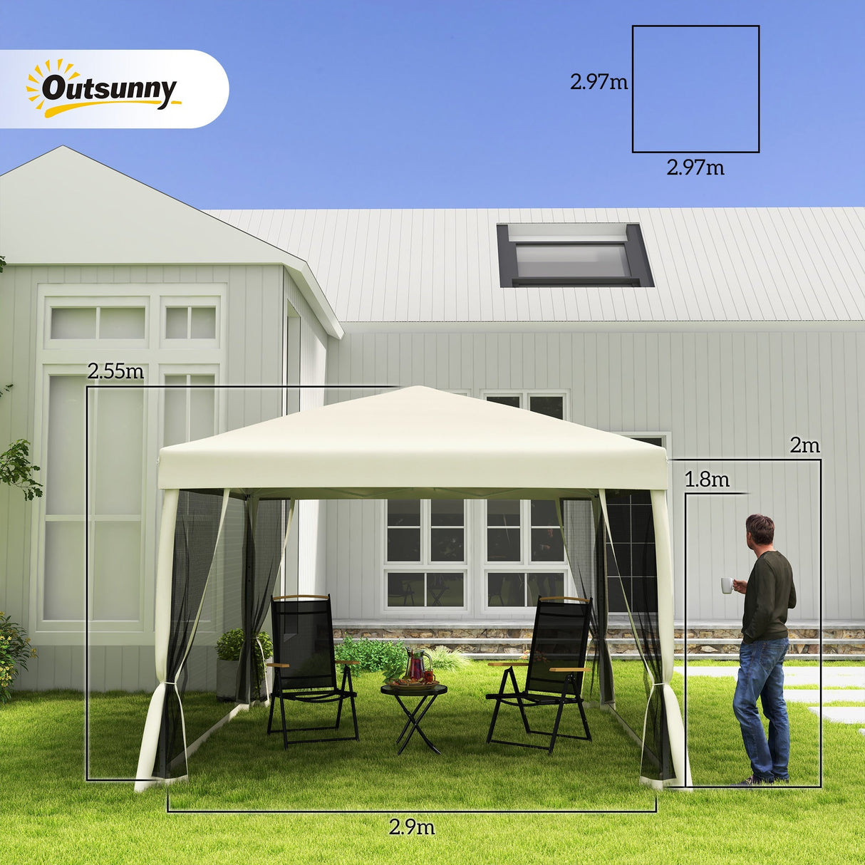 Pop Up Gazebo with 4 Mesh Sides, Carry Bag, Adjustable Height - 3x3m