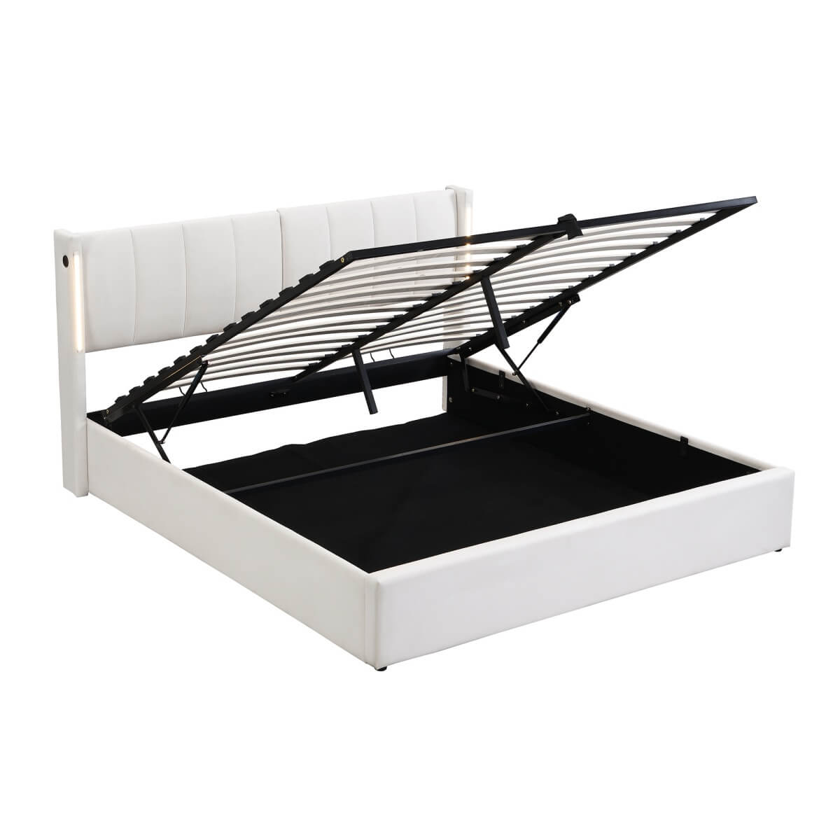 6ft Super King PU LED Storage Bed – Upholstered Bed with USB Charging and Adjustable Headboard