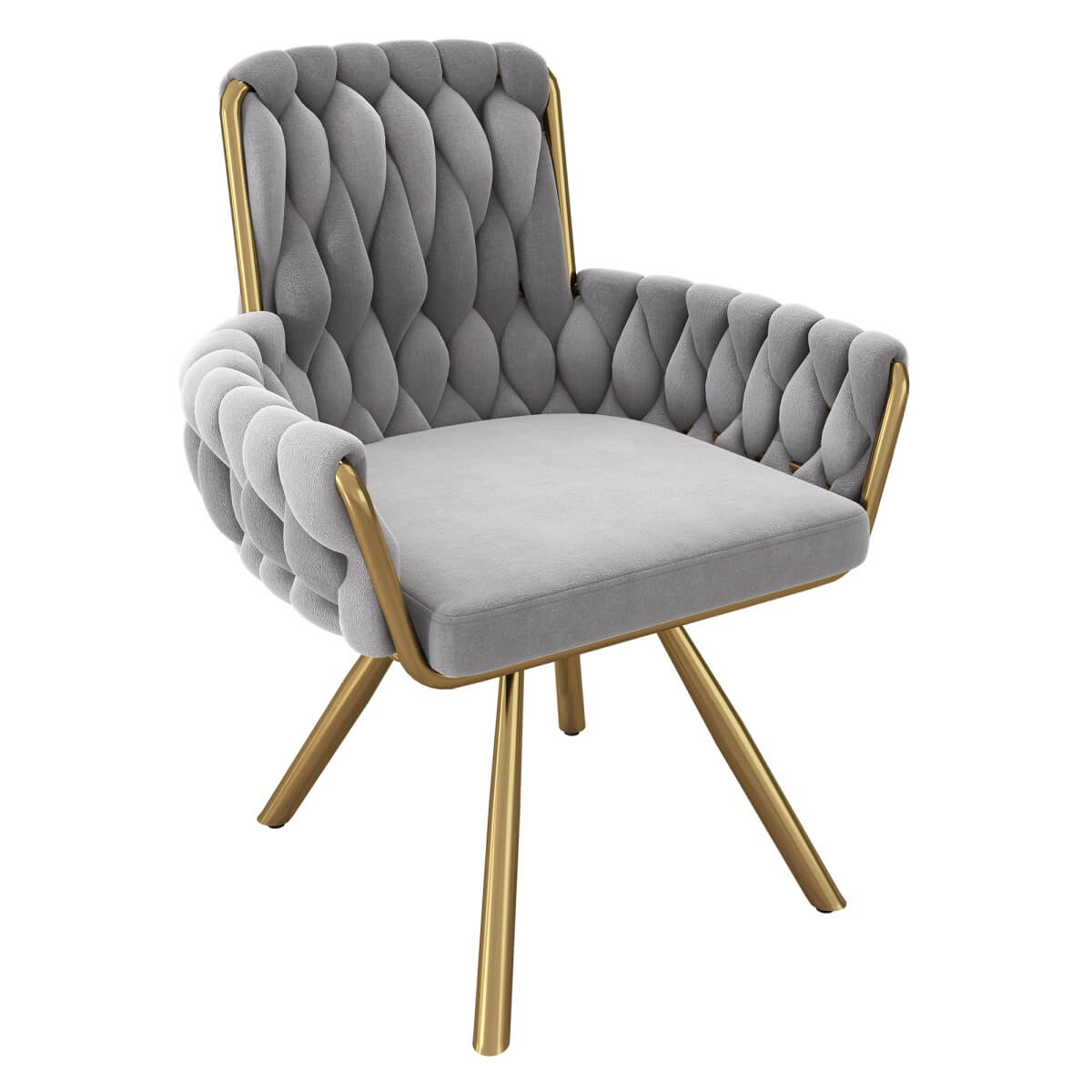 Set of 4 Velvet Swivel Dining Chairs - Luxury Armchairs with Metal Legs, Grey