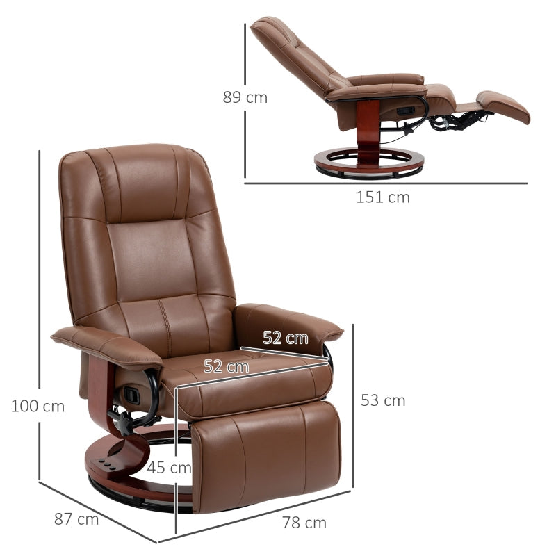 Faux Leather Armchair, 145?? Reclining Back and Footrest - Brown