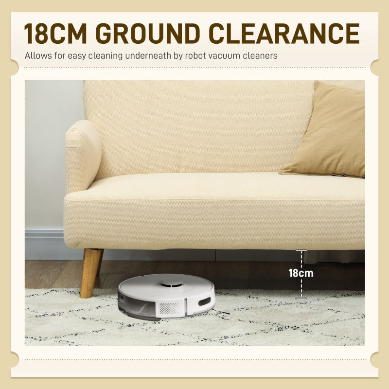 Velvet Feel 2 Seater Sofa, Small Loveseat with Wood Legs, Cream White Fabric