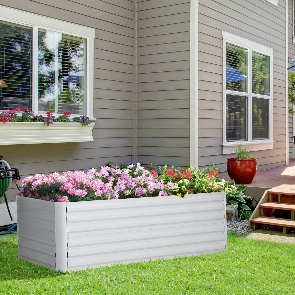 Raised Beds, Outdoor Planters 180 x 90 x 59 cm, Light Grey Galvanised Steel
