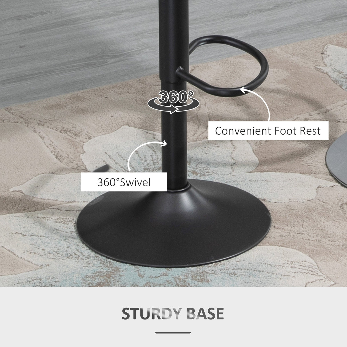 Bar Stools Set of 2, Swivel Adjustable Armless with Back, PU Leather Dark Grey