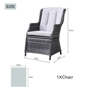 3 Piece Grey Rattan Bistro Set - Outdoor Garden Table and Chairs