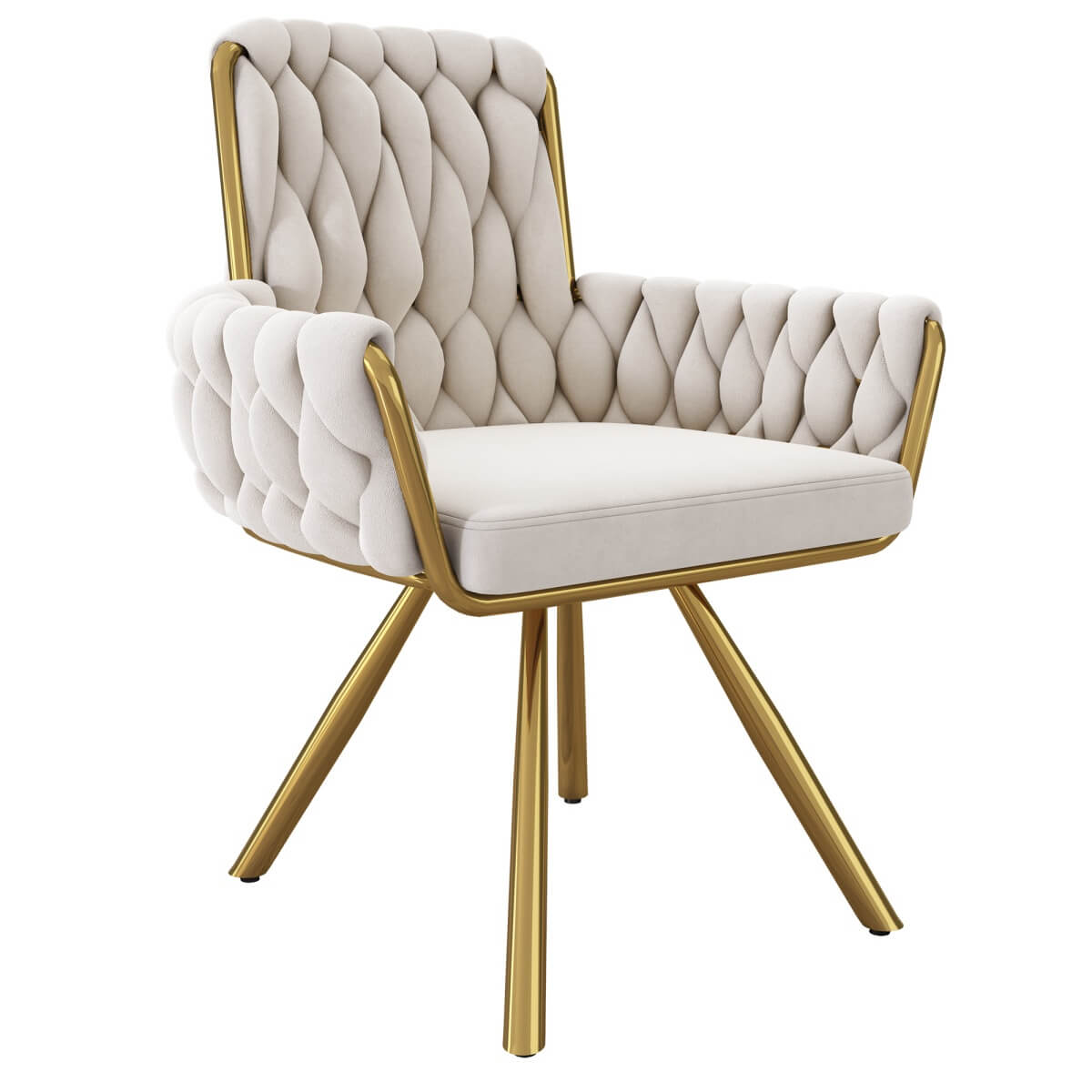 Velvet Swivel Dining Chair - Luxury Armchair, Beige