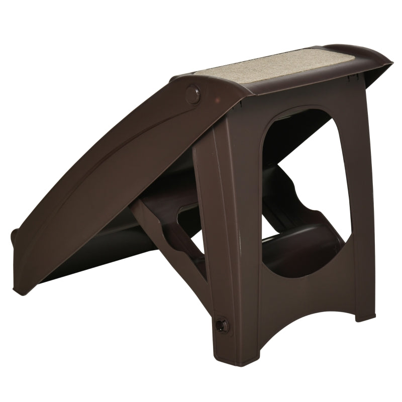 Foldable Four-Step Pet Stairs, Non-Slip Mats, Brown