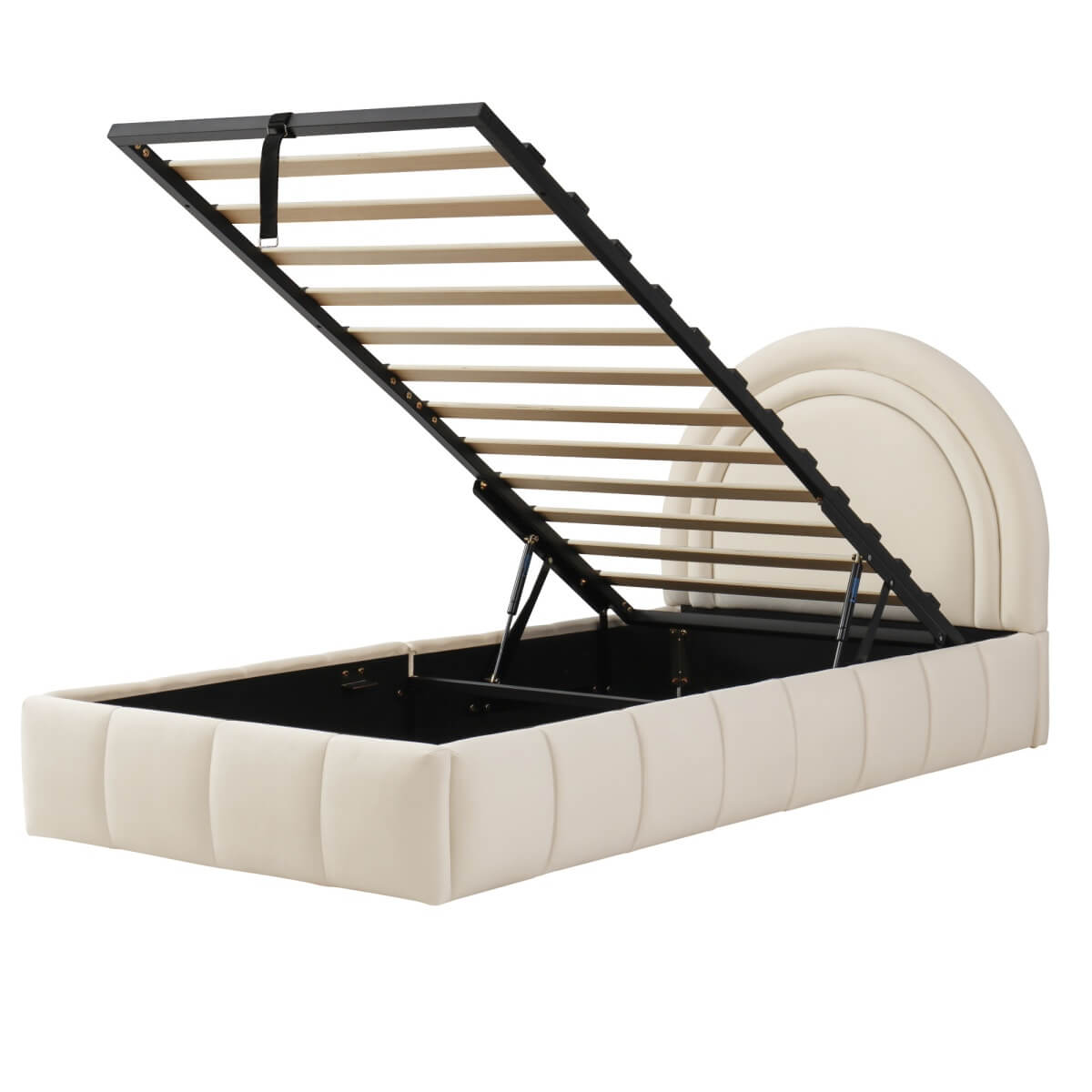 3ft Single Velvet Ottoman Bed - Upholstered Storage Bed with Headboard, Beige