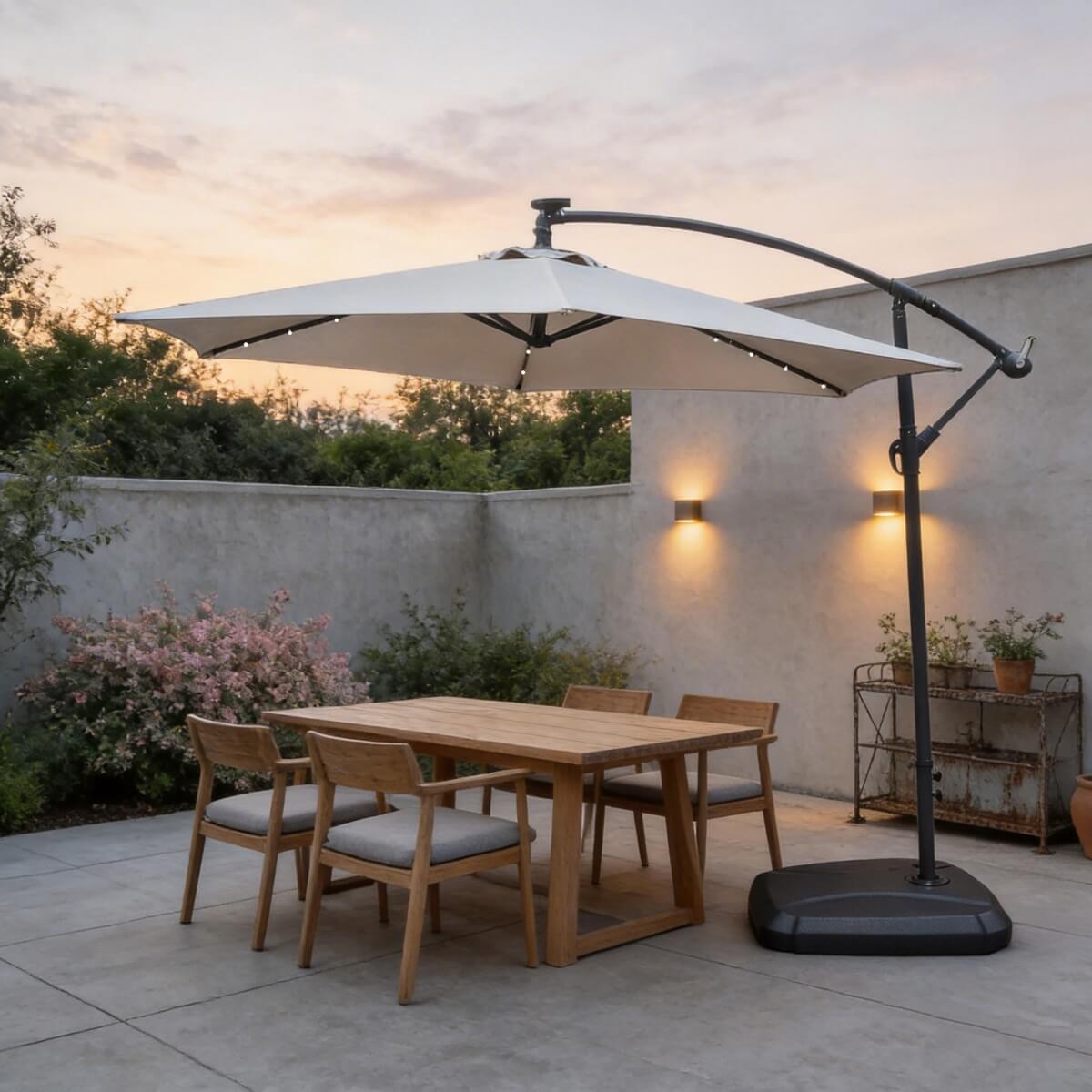 Banana-Style Outdoor Parasol with LED – 8-Rib Patio Umbrella with PA-Coated Canopy