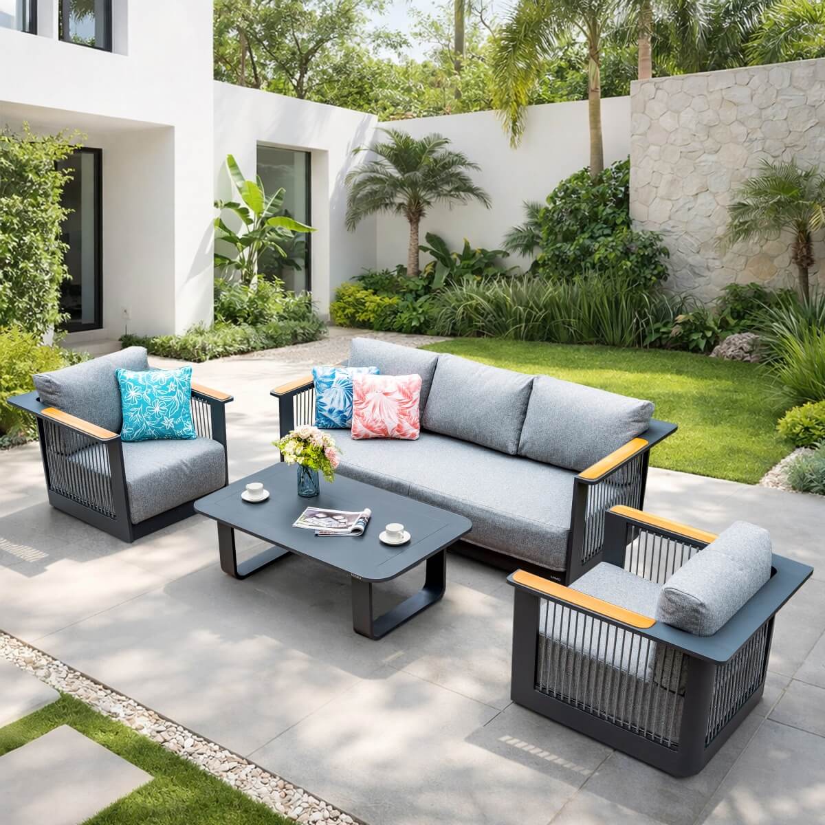 TALARA 5-Seater Aluminium Outdoor Sofa Set - 3 Pieces