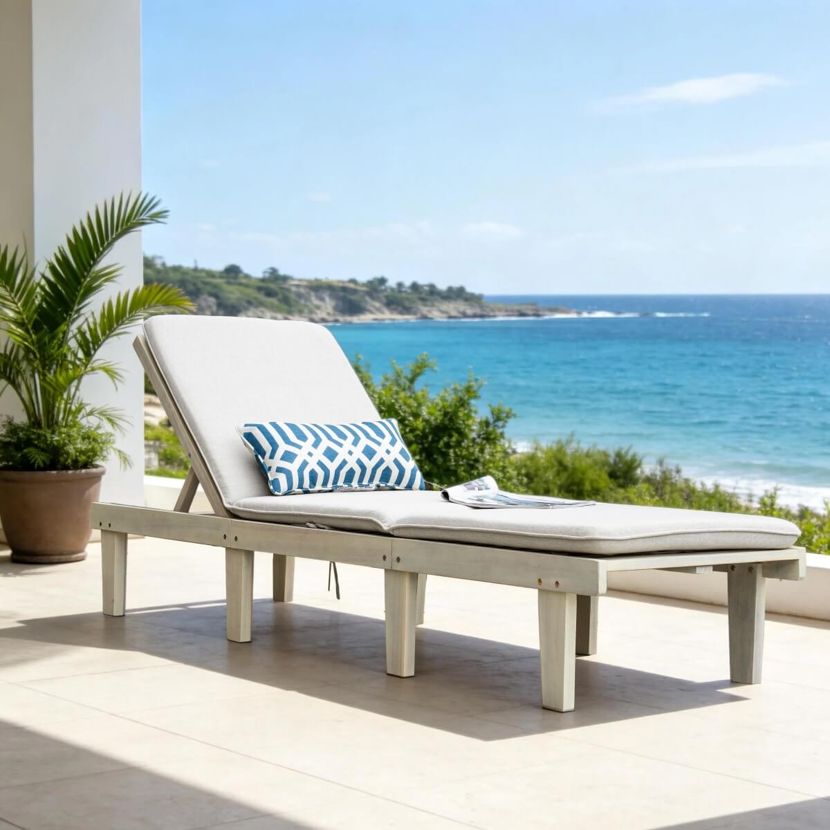 Wooden Sunlounger - Outdoor Garden Deck Chair for Patio, Poolside or Terrace