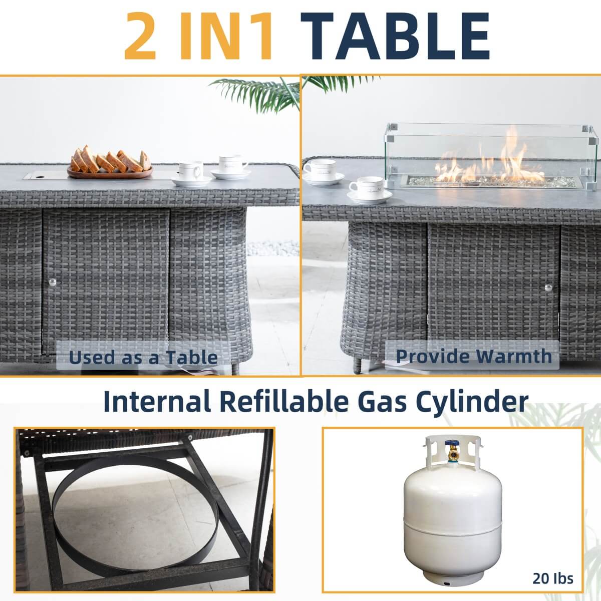 Aluminium Lift-Top Fire Pit Table - Adjustable Coffee & Dining Table