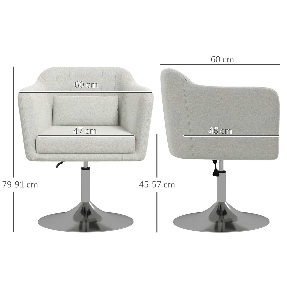 Modern Accent Chair with Swivel Base, Height Adjustable, Cream White