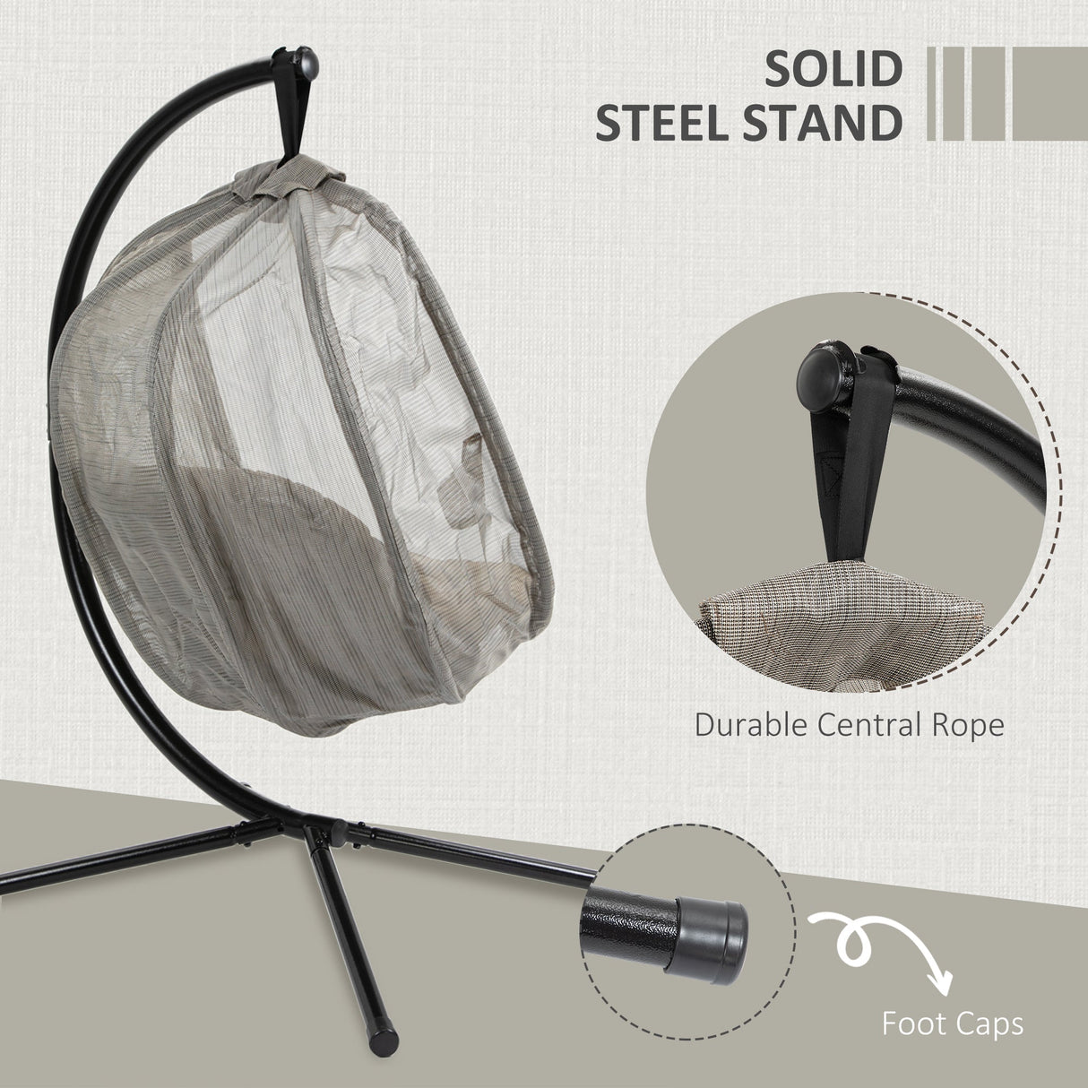 Hanging Egg Chair, Folding Swing Hammock with Side Pocket & Stand, Khaki