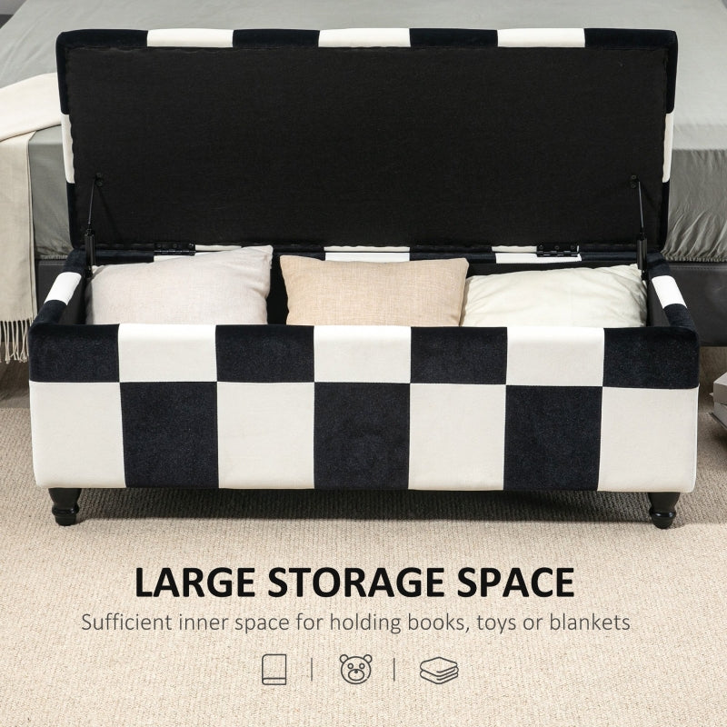Velvet Storage Ottoman, Button-Tufted Footstool Toy Chest, White and Black