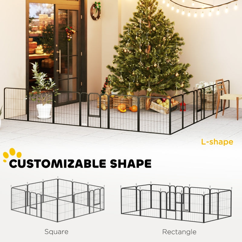 12-Panel Solid Dog Playpen with Doors, 60cm High, Black