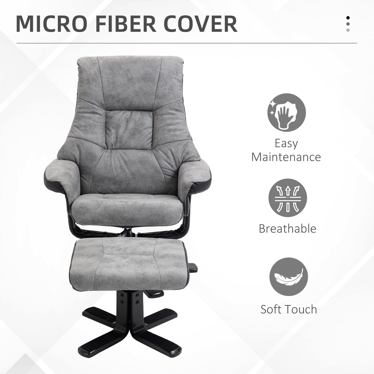 Fabric Recliner Sofa Armchair with Footstool, Swivel, Grey